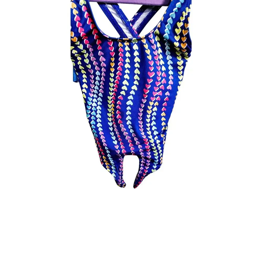Land's End Girls 4 Bathing Suit Tie Up Top Heart Print Tankini Swimsuit Tank